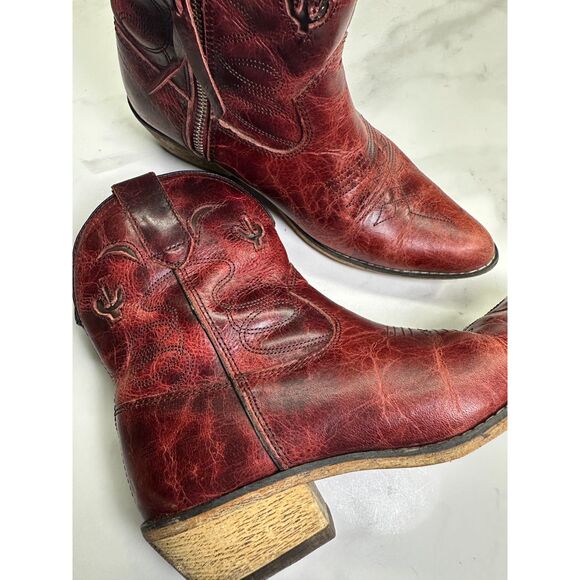 Dingo Adobe Rose Distressed Red Leather Short Western Cowboy Boots, Size 7 - Picture 3 of 14